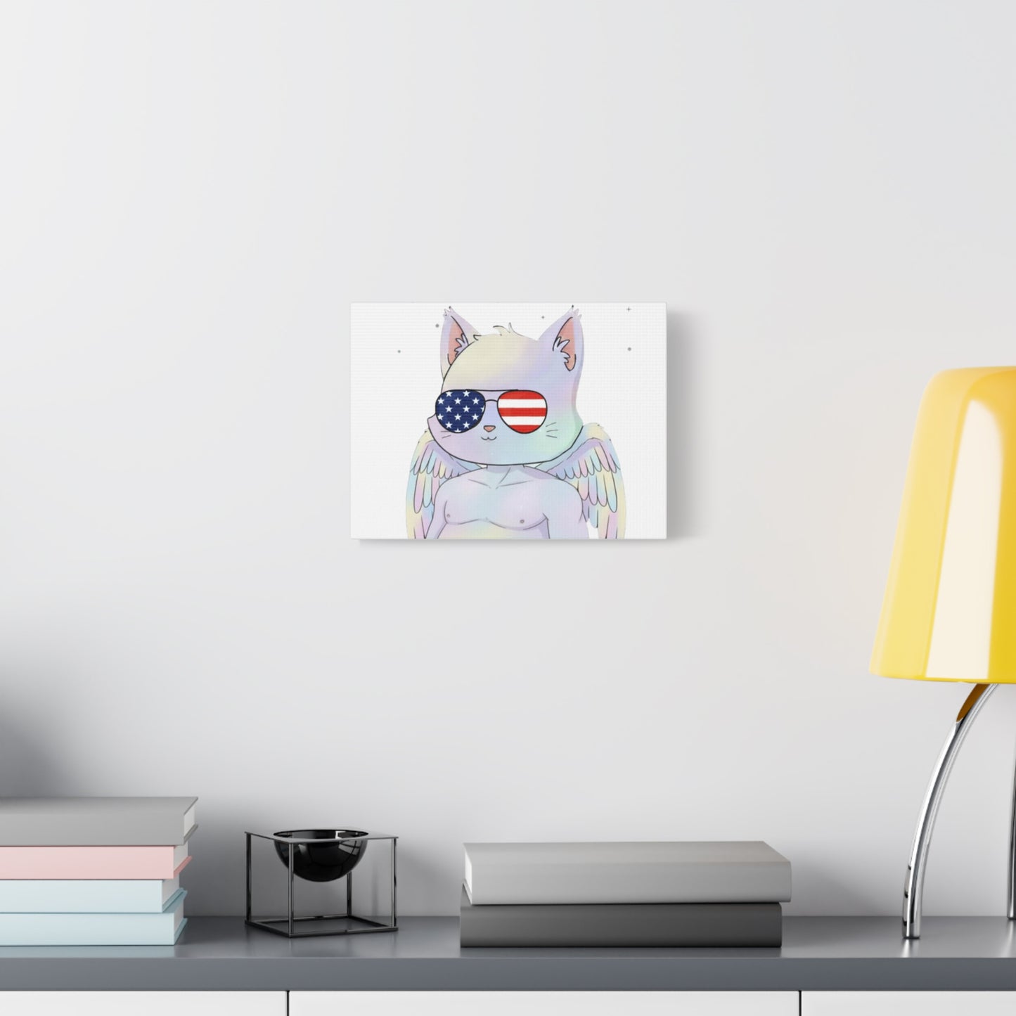 Patriotic Cat Canvas Print, Whimsical Art, Cute Decor, Gift for Cat Lovers, Wall Art for Home, USA Spirit Decoration