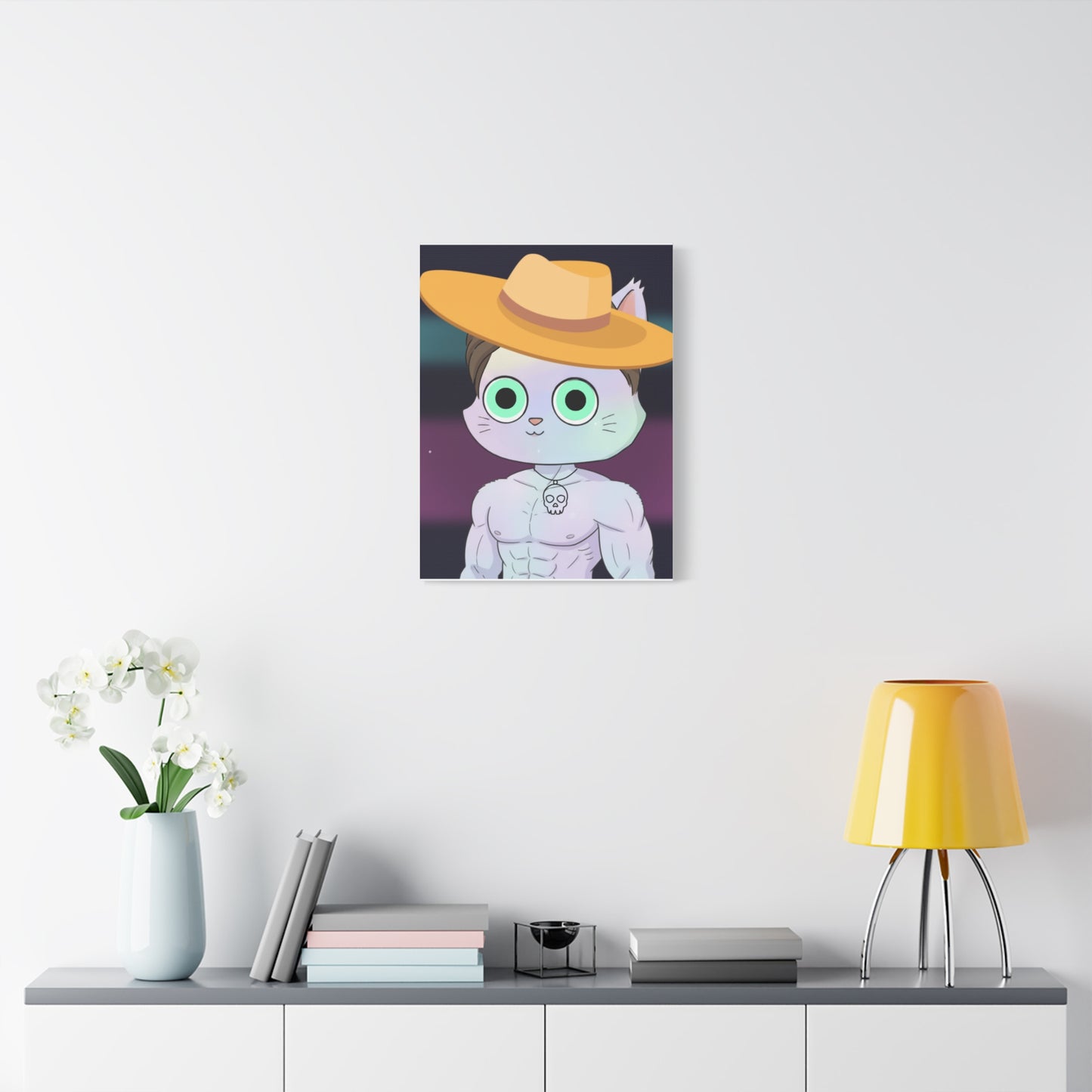 Whimsical Cat Art Canvas Print, Cute Decor for Animal Lovers, Fun Gift, Wall Art, Illustration, Home Office Decoration
